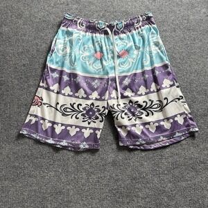 Women's Paisley Print Lounge Shorts Purple Teal Boho Drawstring Shorts 3X